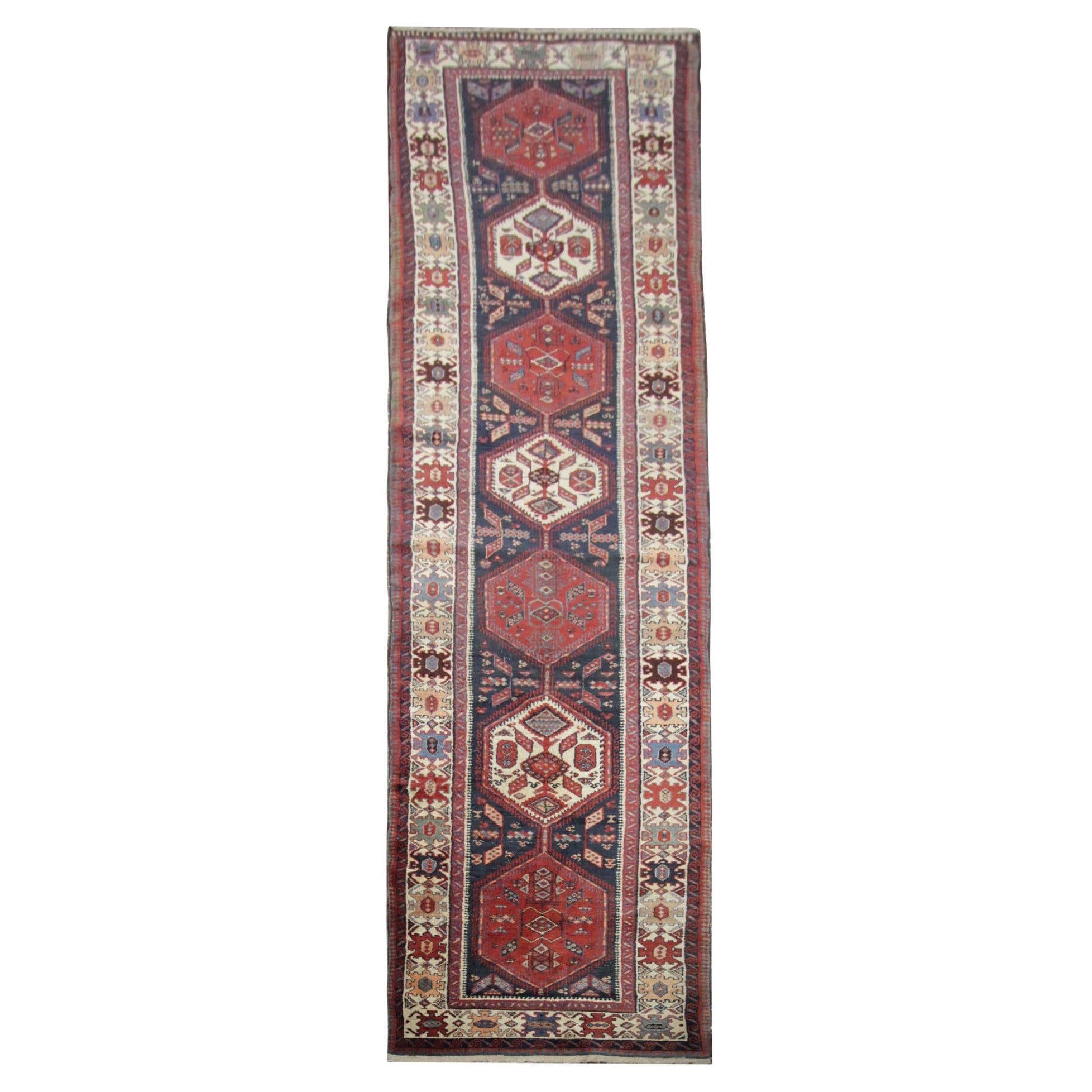 Vintage Runner Rug Handmade Carpet Geometric Ardebil tribal Stair Runner For Sale