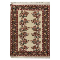 Vintage Persian Rug Cream Handmade Carpet Rustic Ghoochan Fine Lambs Wool Rug