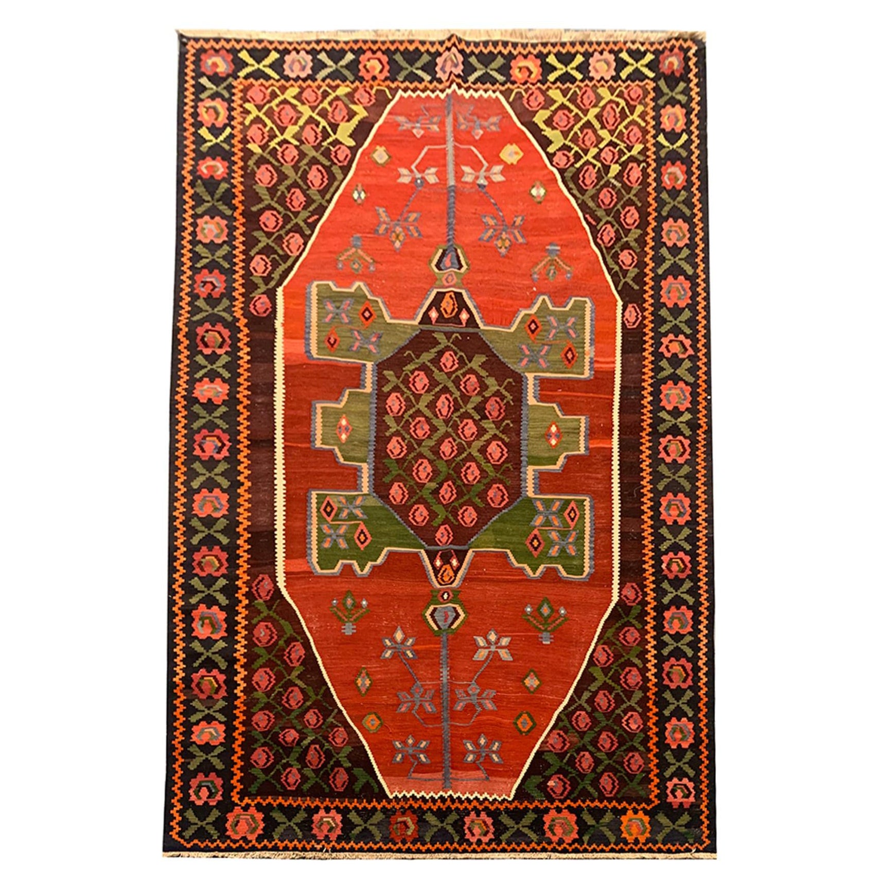 Red Antique Kilim Rug Caucasian Karabagh Flatweave Wool Rug For Sale