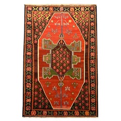 Red Antique Kilim Rug Caucasian Karabagh Flatweave Wool Rug