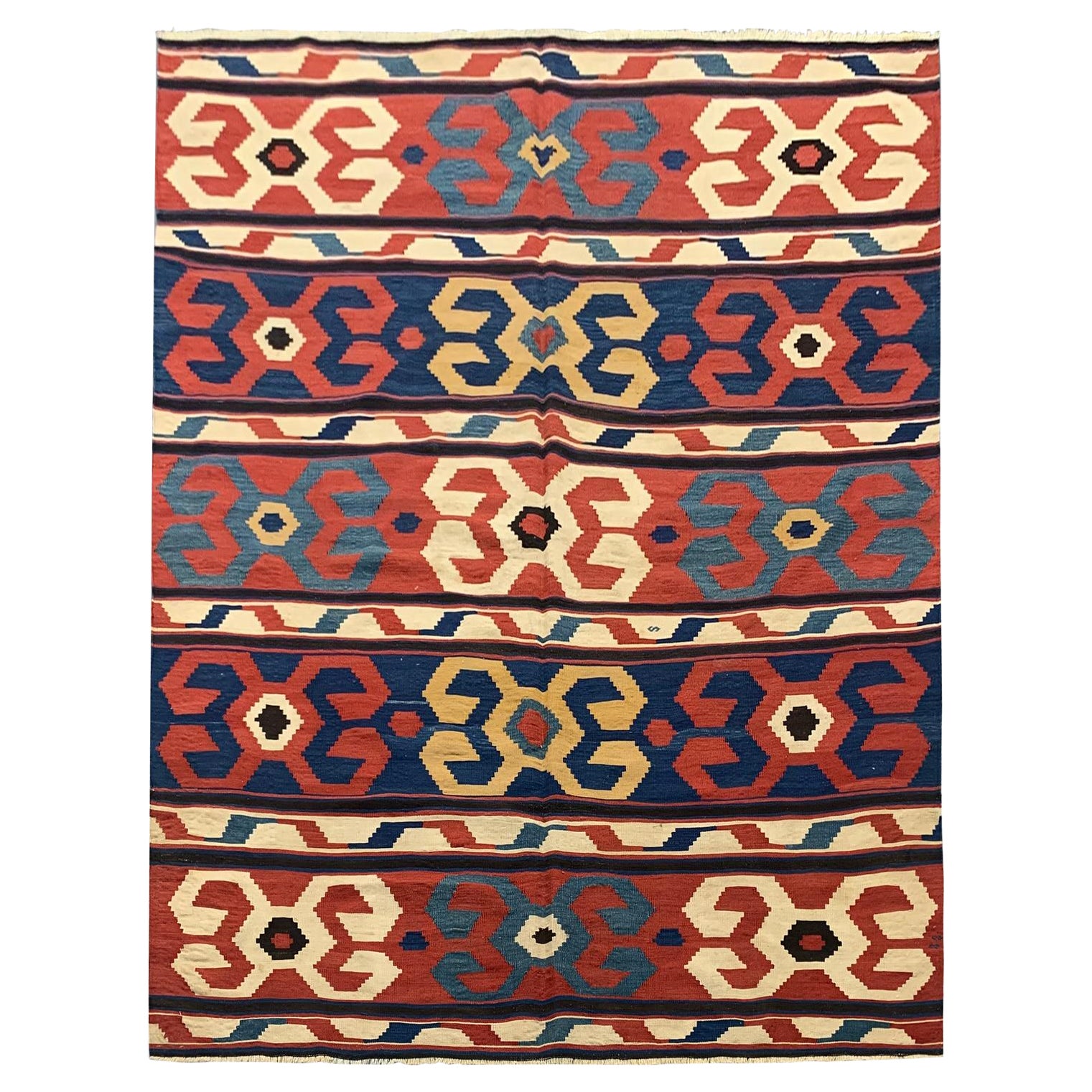 Antique Kilim Rug, All Over Traditional Geometric Kelim For Sale