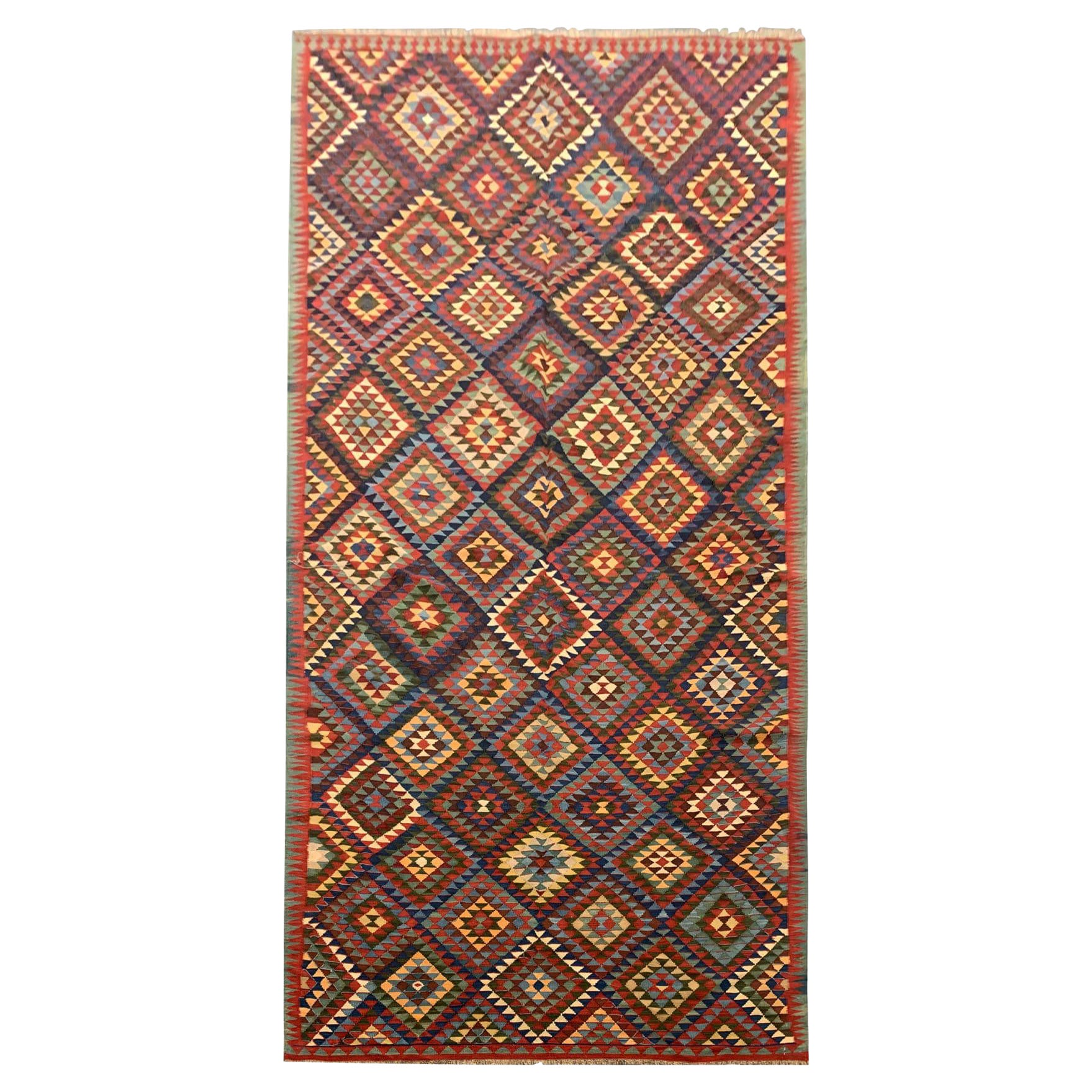 Antiker Teppich Shahsavan Kelim, Shahsavan Kelim, Wolle All Over Geometrischer Kelim im Angebot