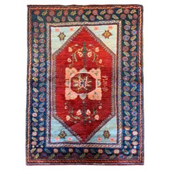 Tapis arménien ancien de collection, petit tapis en laine rouge 1880