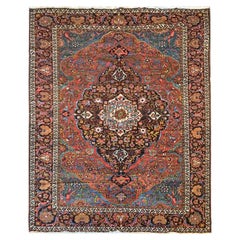 Antique Collectible Bakhtiari Rug, Rust Livingroom Carpet 1900s