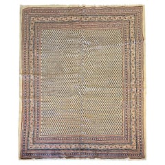 Tapis persan antique Sarough, motif cachemire crème sur toute la surface Botteh Mir