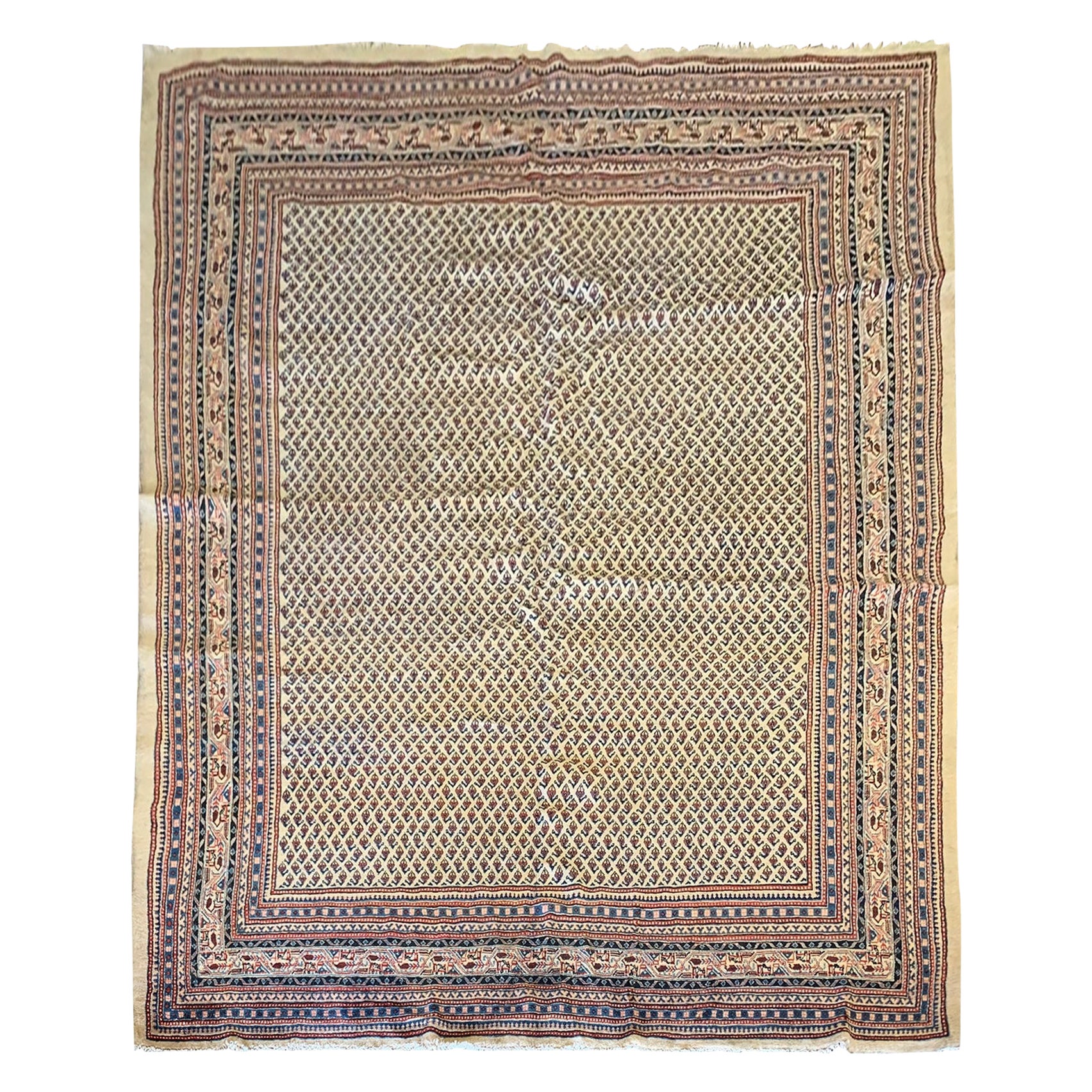 Antique Sarough Carpet, Cream Paisley All Over Botteh Mir For Sale