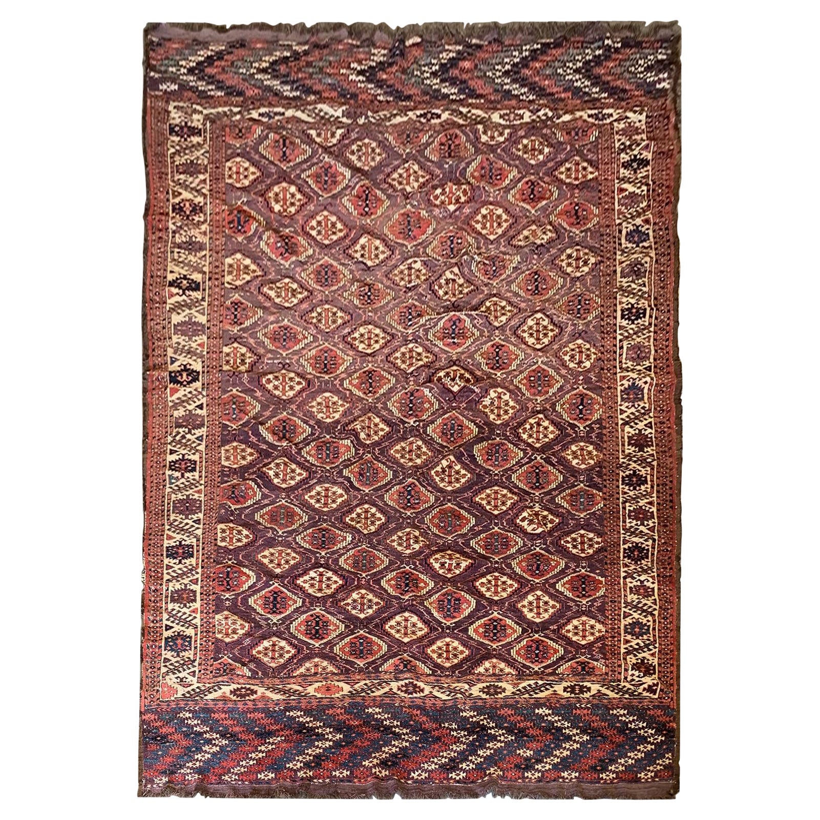Antique Turkmen rug, Red All Over Design Carpet For Sale