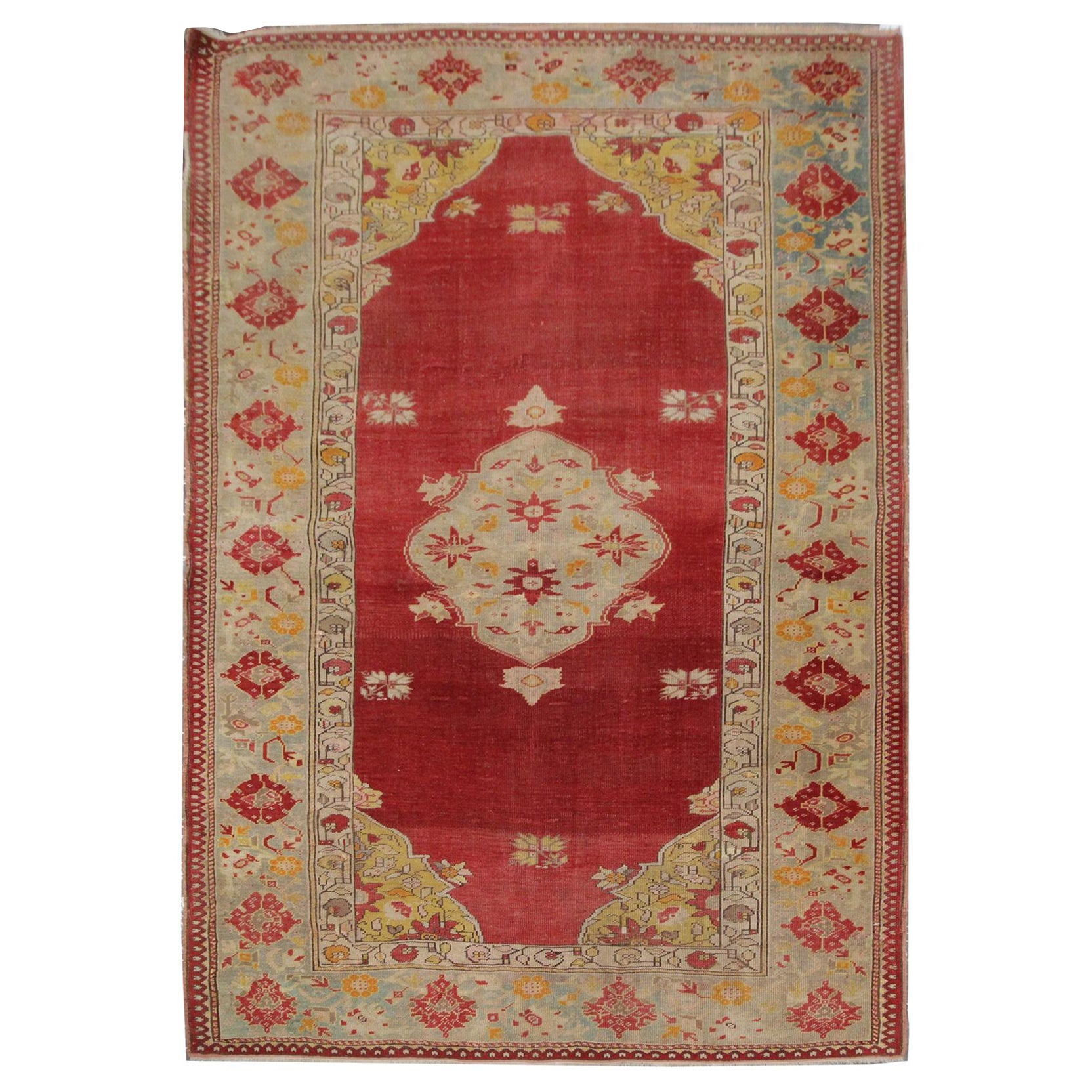 Antiker Teppich, handgefertigter orientalischer türkischer Teppich, roter Wollteppich, Wohnzimmerteppich im Angebot