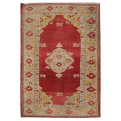 Antiker Teppich, handgefertigter orientalischer türkischer Teppich, roter Wollteppich, Wohnzimmerteppich