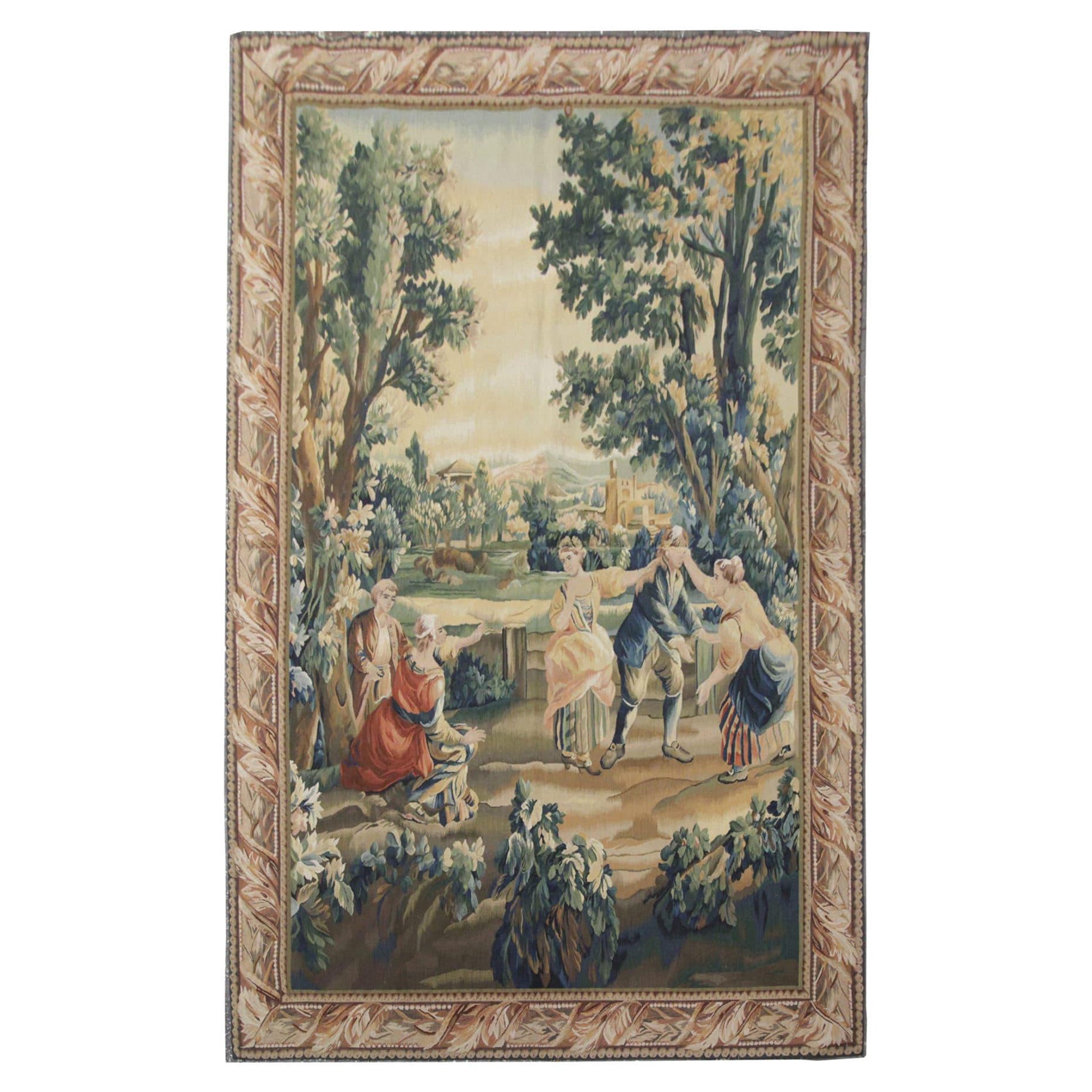 Vintage Rug Pictorial Tapestry French Style Traditional Wall Decoration Handmade For Sale