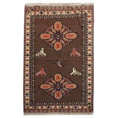 Vintage Paisley Rug Persian Carpet Handmade Rustic Ghoochan Fine Lambs Wool Rug