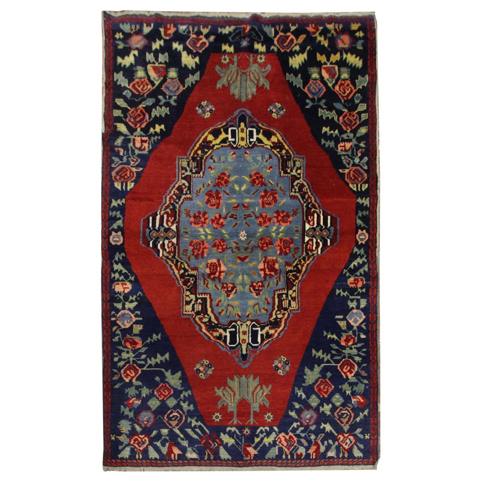 Antique Rug Caucasian Karabagh Carpet Handmade Tribal Rustic Wool Rug for Sale