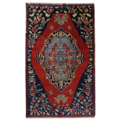 Vintage Rug Caucasian Karabagh Carpet Handmade Tribal Rustic Wool Rug for Sale