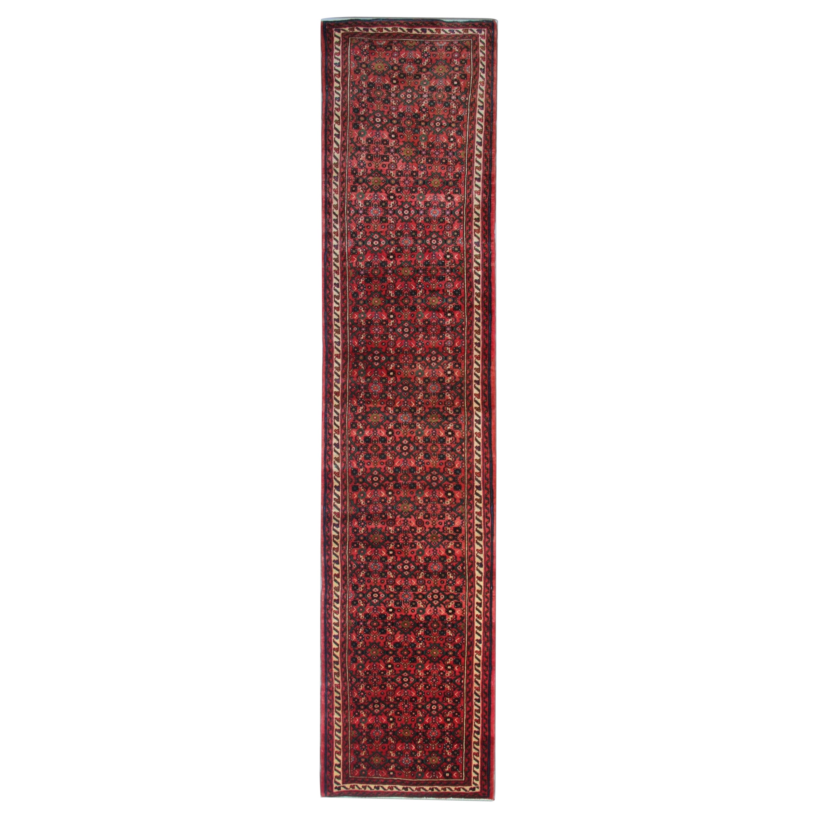 Vintage Oriental Runner Rug, Red Stair Runner, Wool Rug For Sale