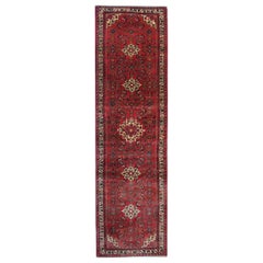 Tapis de couloir vintage Hussein Abad, tapis de couloir rouge, tapis de laine