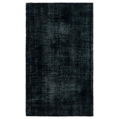Used 4x6.7 Ft Handmade Turkish Plain Black Wool Rug, Ideal for Contemporary Interiors