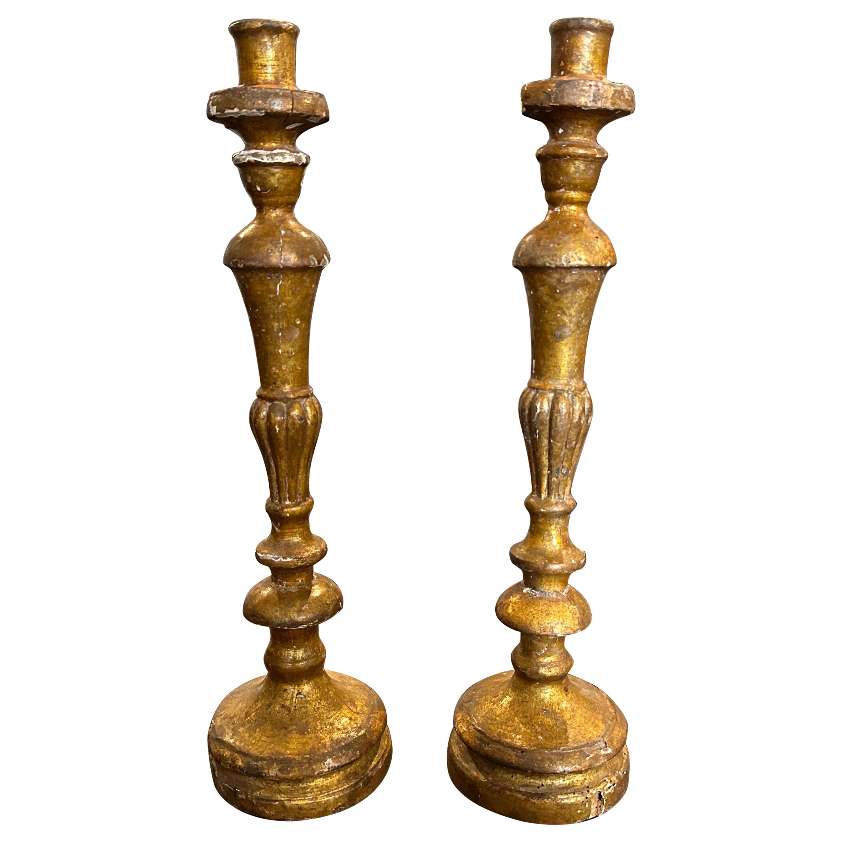 Ensemble de deux torchères siciliennes Empire en bois doré du début du 19e siècle
