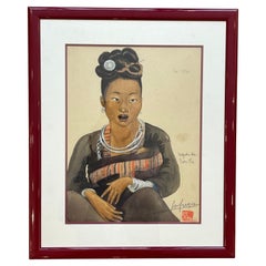Léa LAFUGIE (1890-1972), acuarela de un niño y una mujer "Ta Moc"
