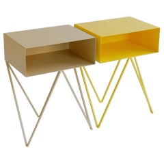 Pair of Mismatched Yellow and Butternut Robot Bedside Tables - Nightstands