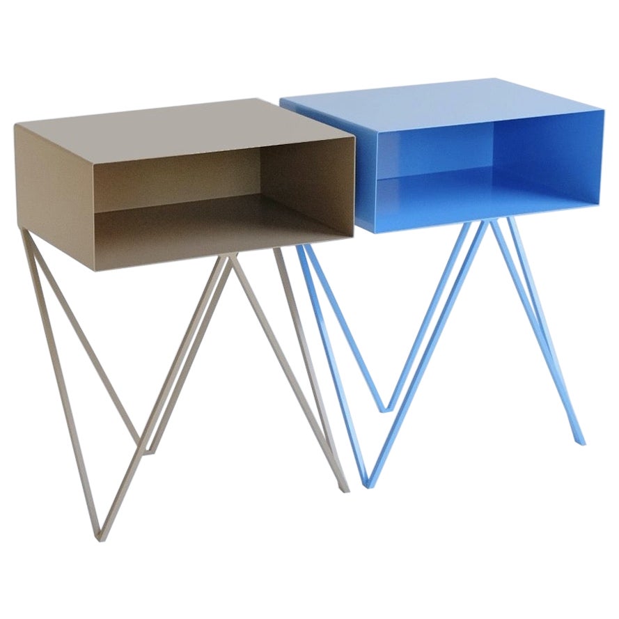 Pair of Mismatched Blue and Coco Robot Bedside Tables - Nightstands For Sale