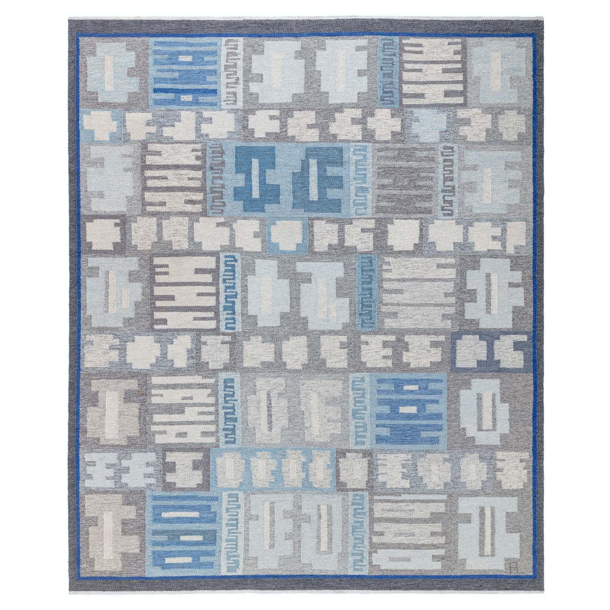 Swedish Flat Woven Rug by Alice Lund For Sale