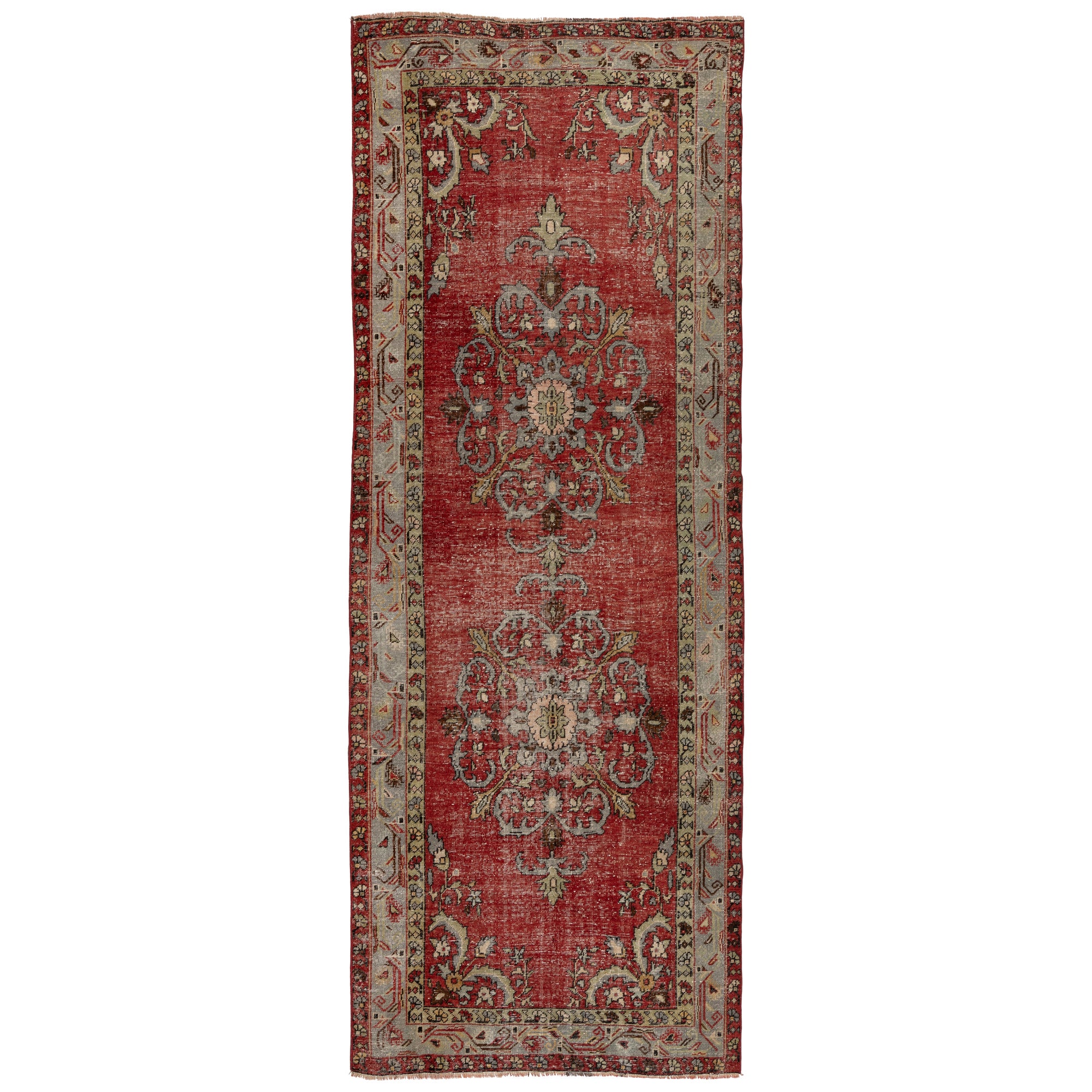 4.8x12.2 Ft Vintage Hand Knotted Anatolian Wool Runner Rug for Hallway Decor For Sale