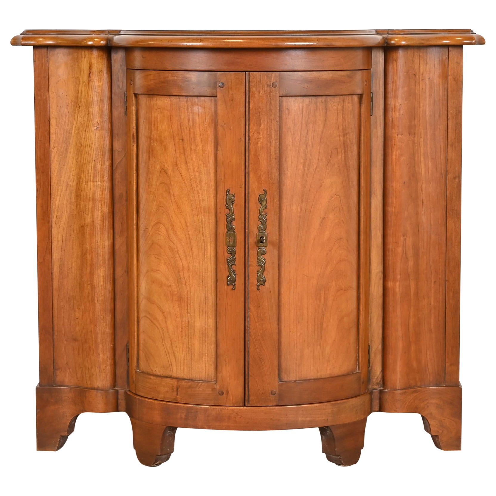 Baker Furniture Regency Cherry Wood Demilune Console or Bar Cabinet For Sale