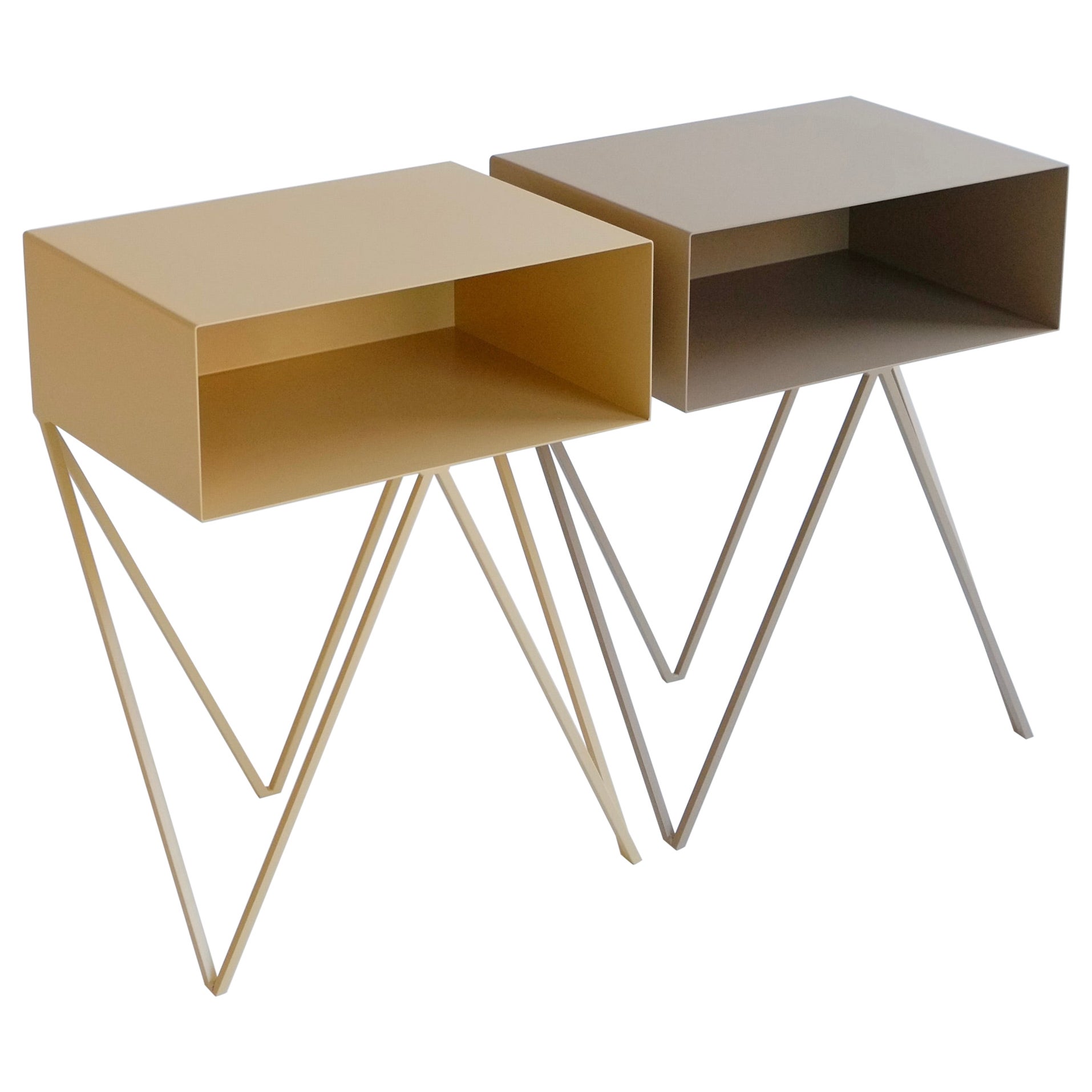 Pair of Mismatched Butternut and Coco Robot Bedside Tables - Nightstands