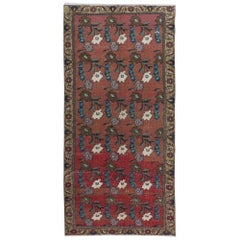 3.9x8.4 Ft Vintage Handmade Floral Patterned Turkish Rug in Red, Blue & Beige