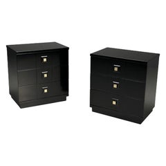 Used Mid-Century Modern, Nightstands, Chests, Black Lacquer, Brass, USA, 1970s