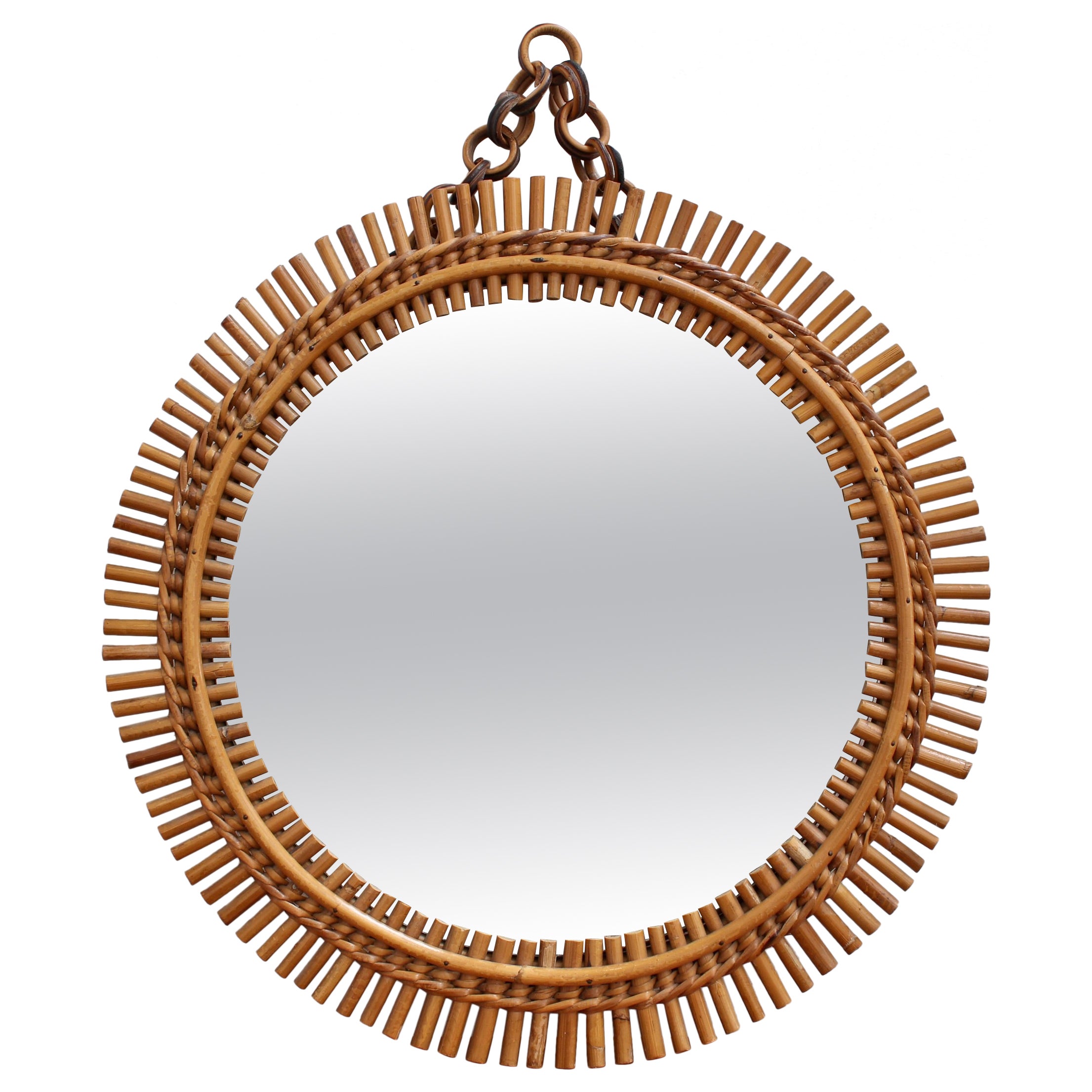 Vintage Italian Round Wall Mirror with Hanging Chain (circa 1960s) For Sale