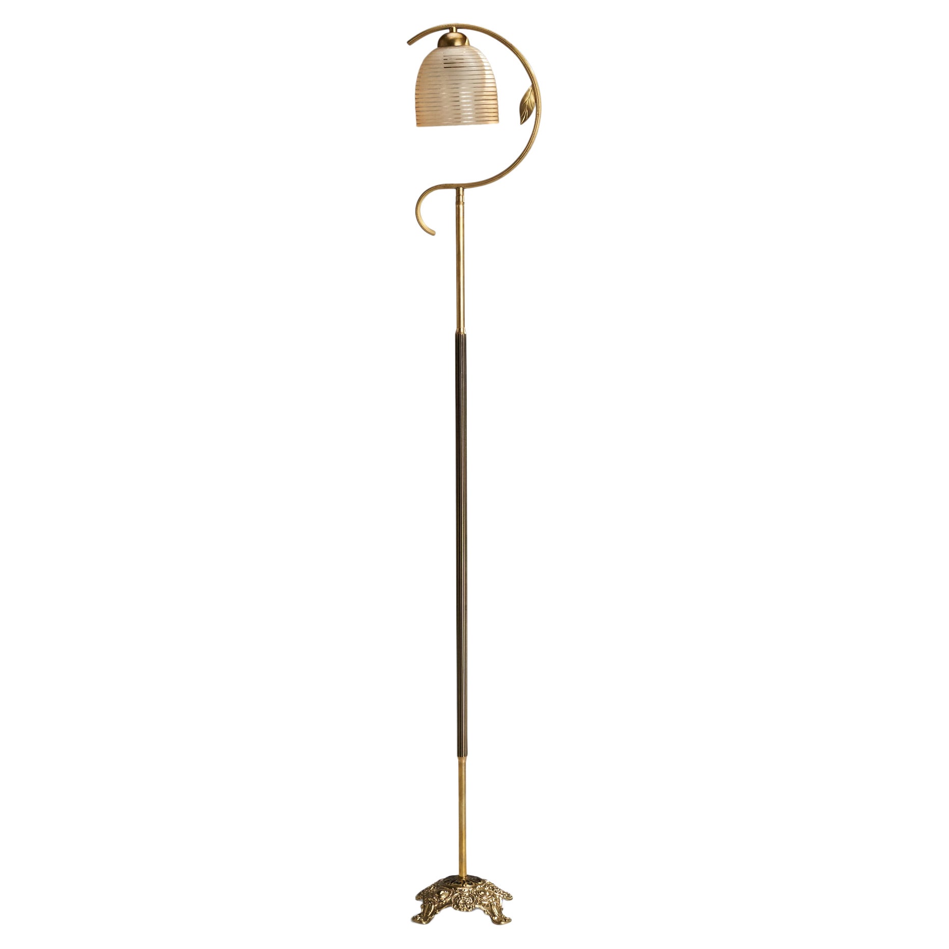 Swedish Designer, Floor Lamp, Brass, Glass, Sweden, 1970s For Sale