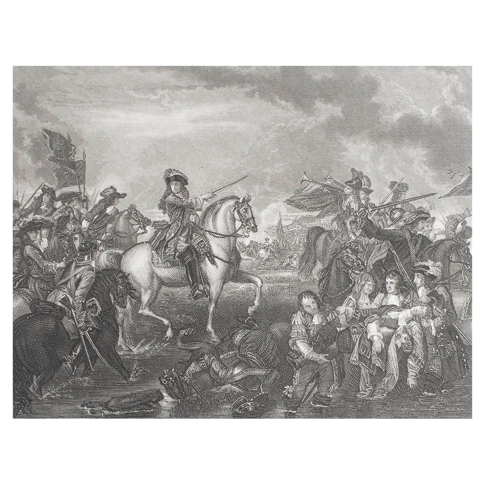Original Antique Print of The Battle of The Boyne, Ireland. C.1850 For Sale