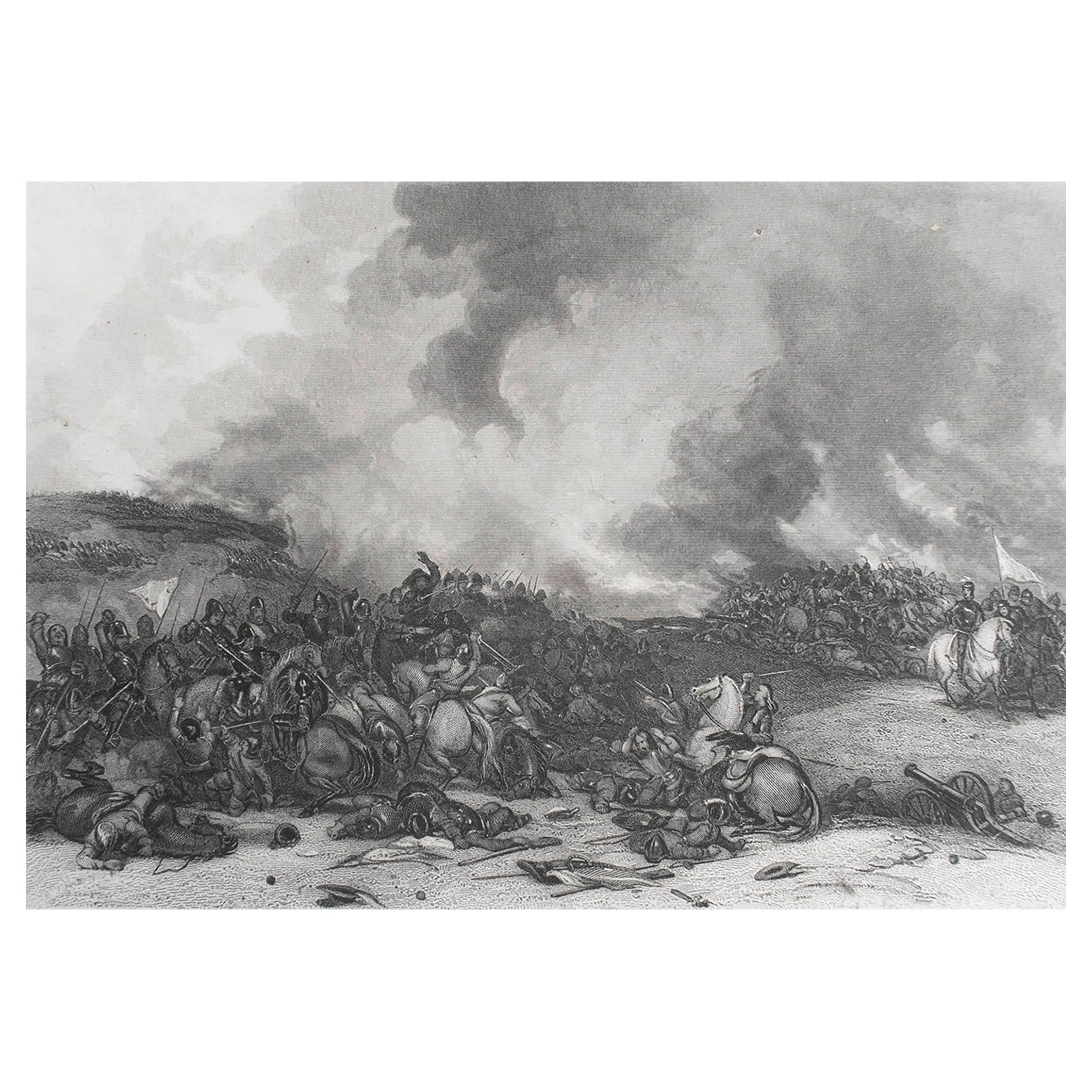 Original Antique Print of The English Civil War- Naseby. C.1870