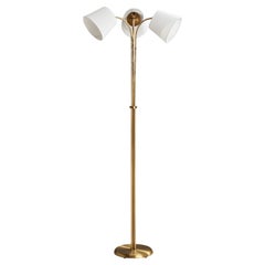 Swedish Designer, Floor Lamp, Brass, Fabric, Sweden, 1940s