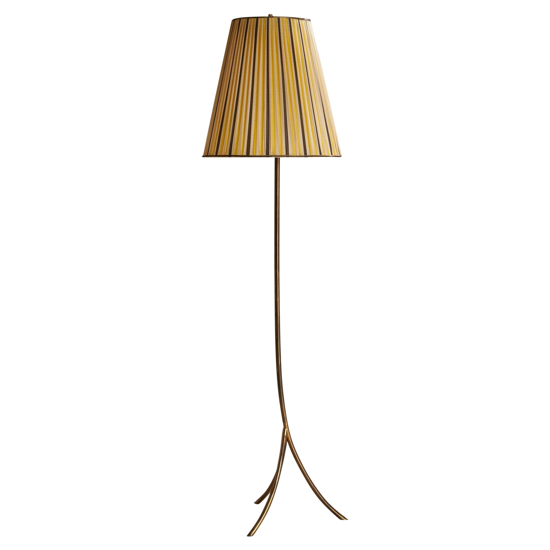 Austrian Designer, Floor Lamp, Brass, Fabric, Austria, 1950s For Sale