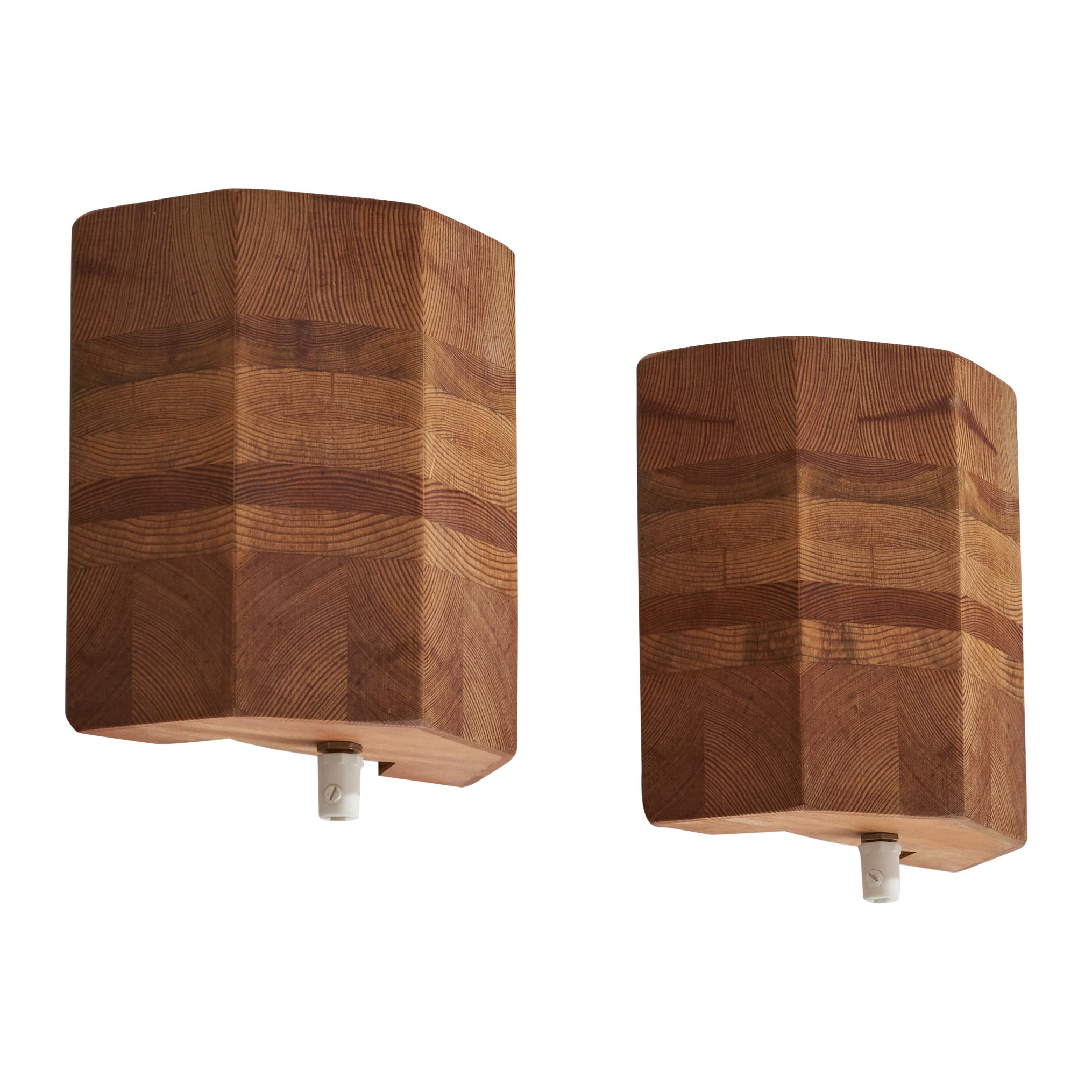 Swedish Designer, Wall Lights, Pine, Sweden, 1970s