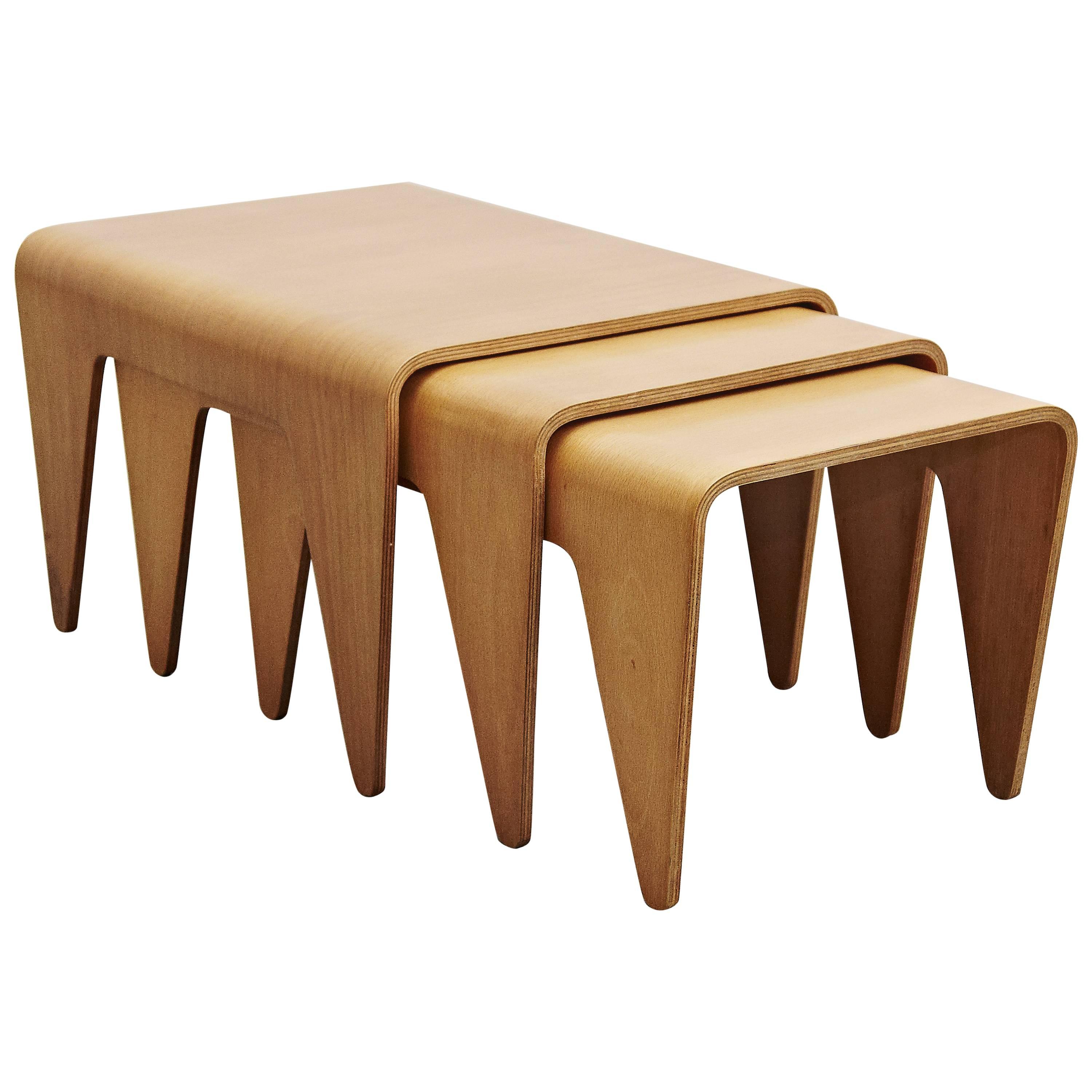 Marcel Breuer Set of Three Beech Plywood Nesting Tables for Isokon, circa 1936
