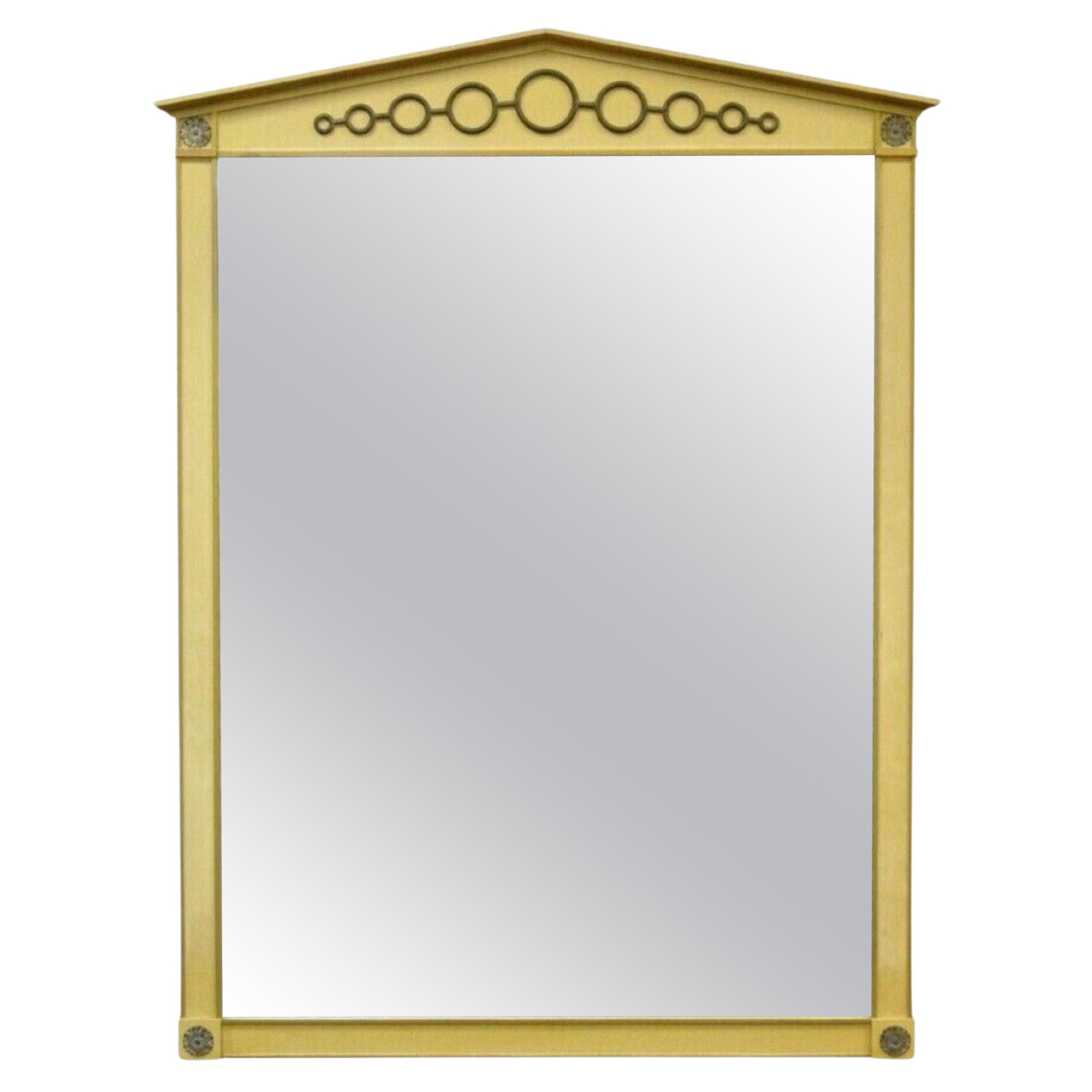 Vintage Hollywood Regency Neoclassical Brass Ring Cream Painted Wall Mirror For Sale