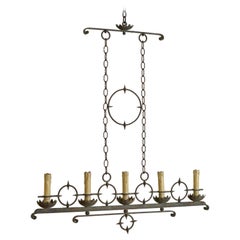 Antique French Arts & Crafts Wrought Iron & Painted Iron 5-Light Chandelier, Early 20thc