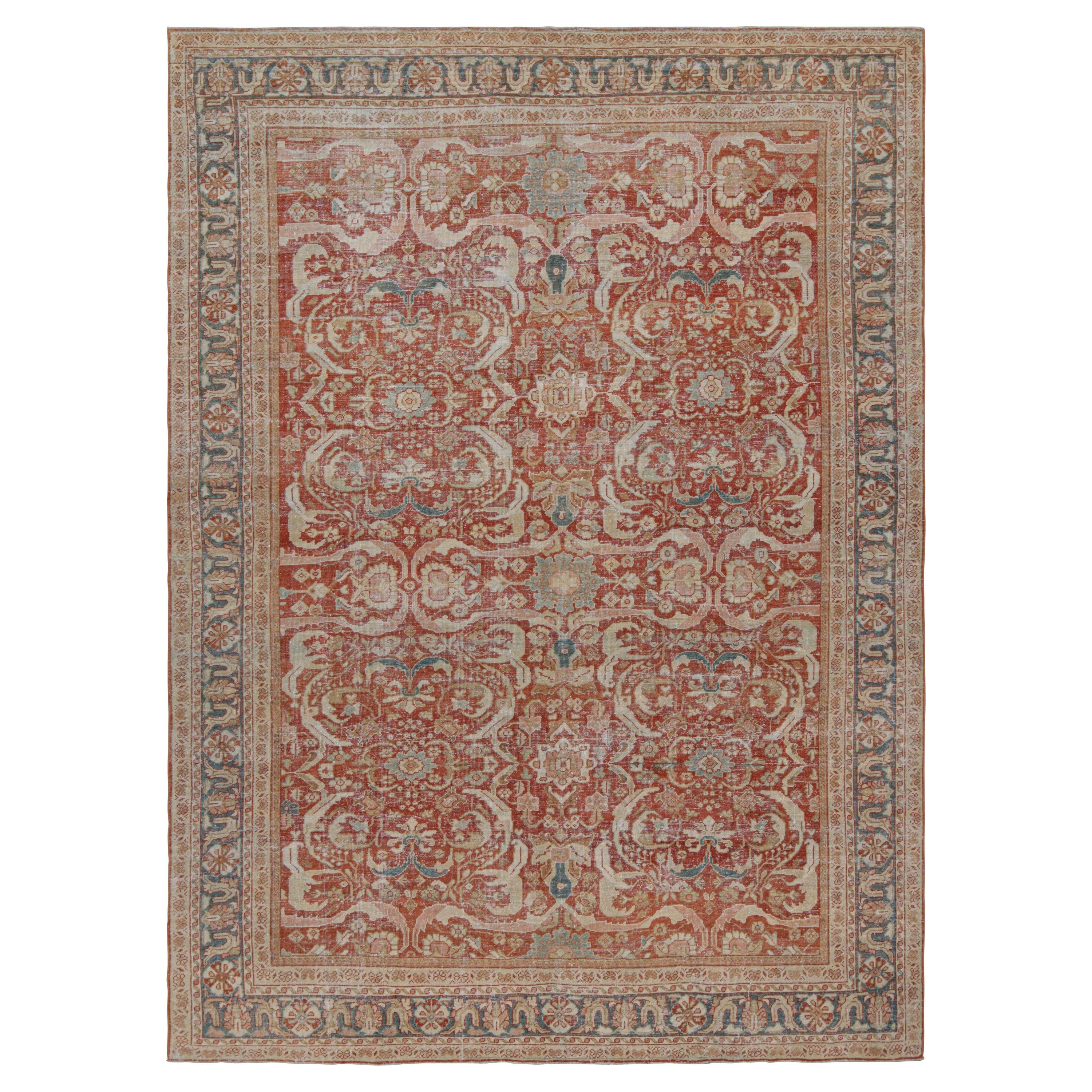 Vintage Oushak-Style European Rug in Red, with Floral Patterns from Rug & Kilim