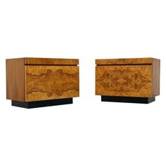 PAIR Midcentury Burl Wood Alpha Nightstands - Roland Carter for Lane - 1970s