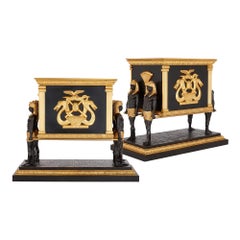 Pair of Large Gilt and Patinated Bronze Empire Style Planters
