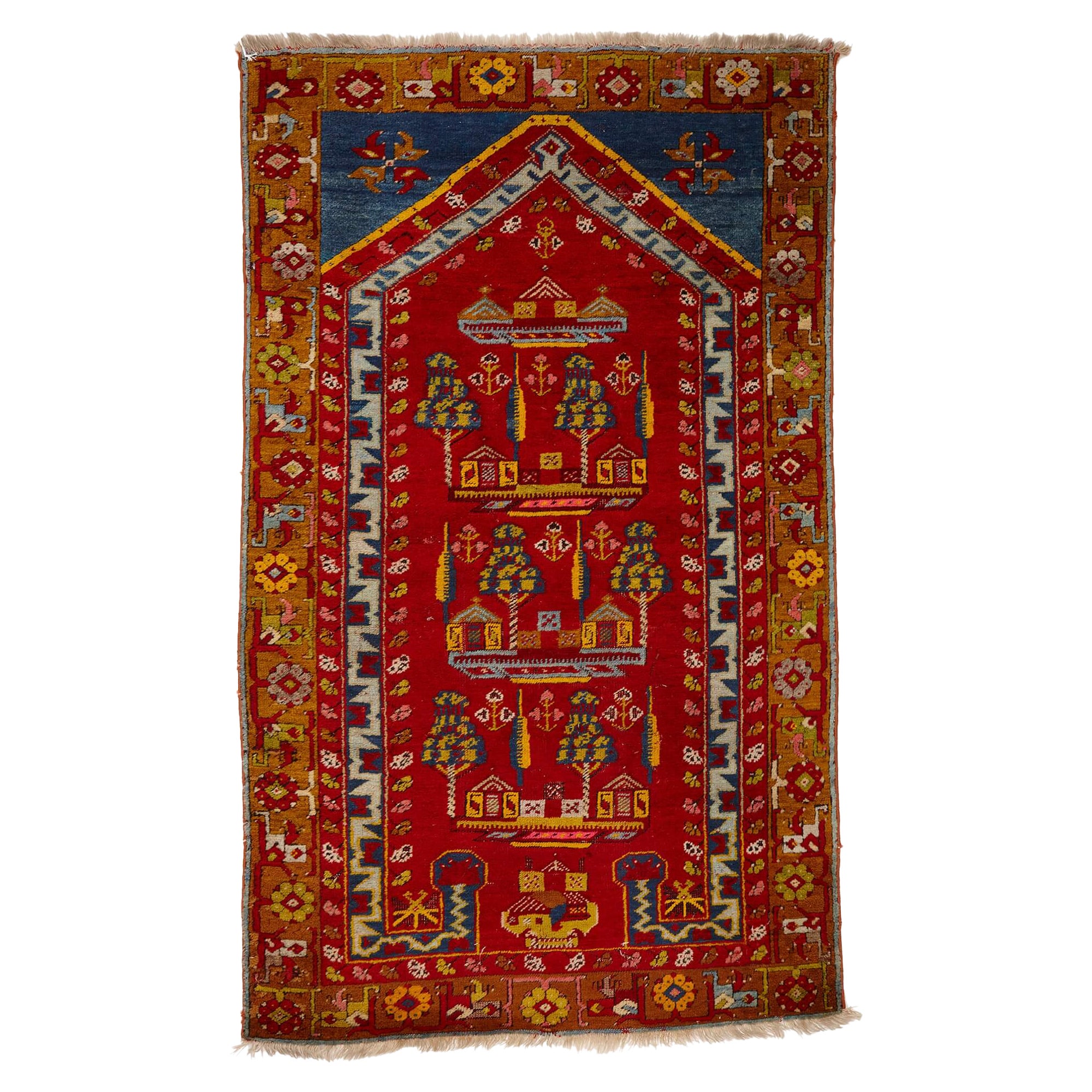 Anatolian Kirsehir Prayer Rug with a Village Design  For Sale