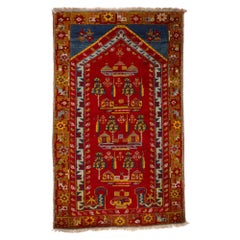 Vintage Anatolian Kirsehir Prayer Rug with a Village Design 