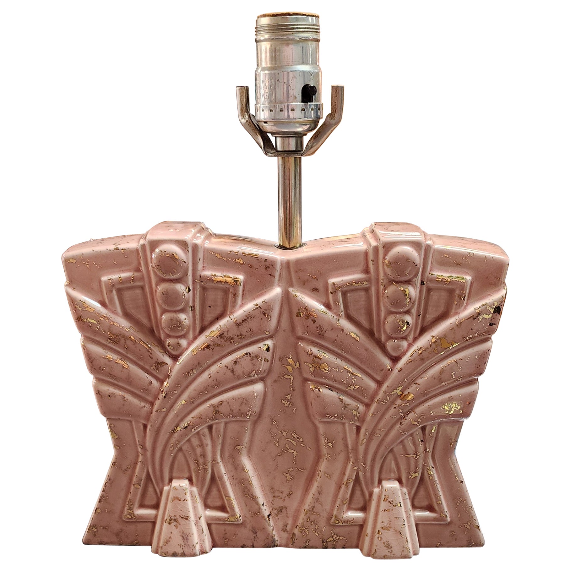Art Deco Rosa Keramik Tischlampe 