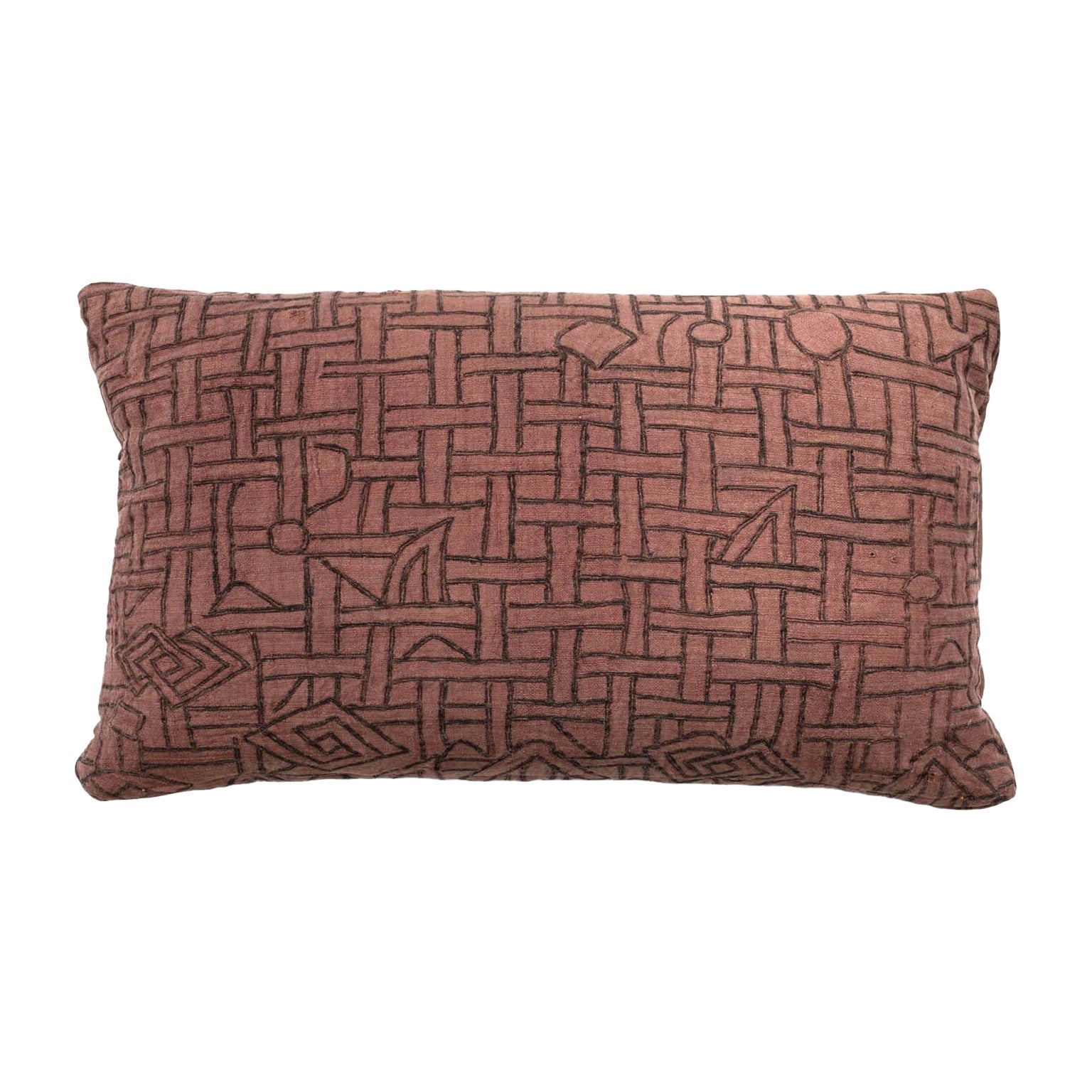Faded Plum-Color Embroidered Lumbar Cushion For Sale