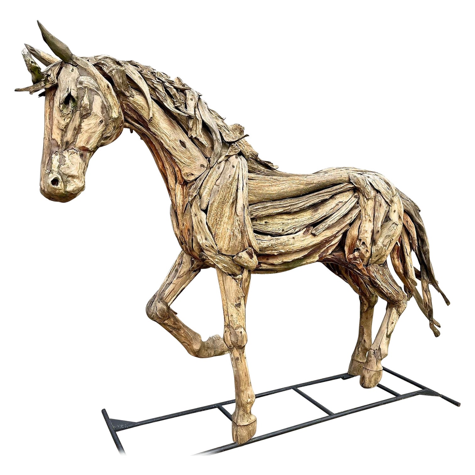 Lifesize Horse Scultpure, Driftwood With Metal Frame, IDN 2024 For Sale