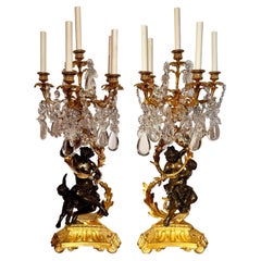Paire de chandeliers anciens en bronze et cristal de Baccarat Napoléon III Circa 1860