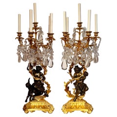 Pair Used French Napoleon III Baccarat Crystal & Bronze Candelabra Circa 1860